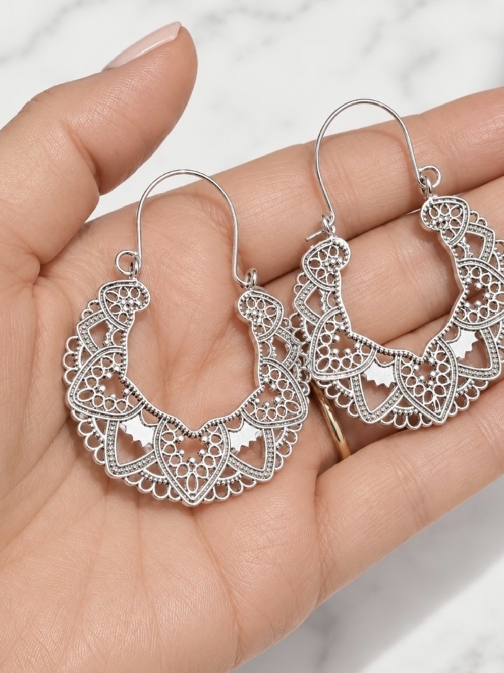 Silver Boho Hoop Earrings